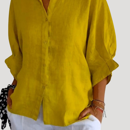 Georgia | Women Linen Shirt Oversized Collared Neck Button Front Long Sleeve