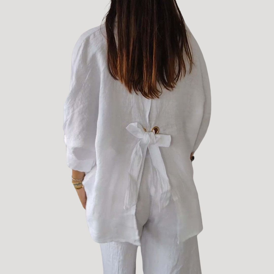 Georgia | Women Linen Shirt Oversized Collared Neck Button Front Long Sleeve