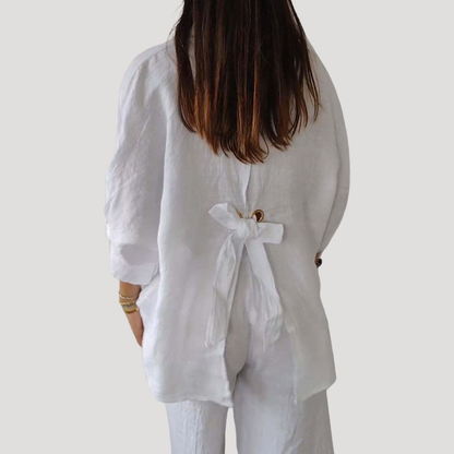 Georgia | Women Linen Shirt Oversized Collared Neck Button Front Long Sleeve