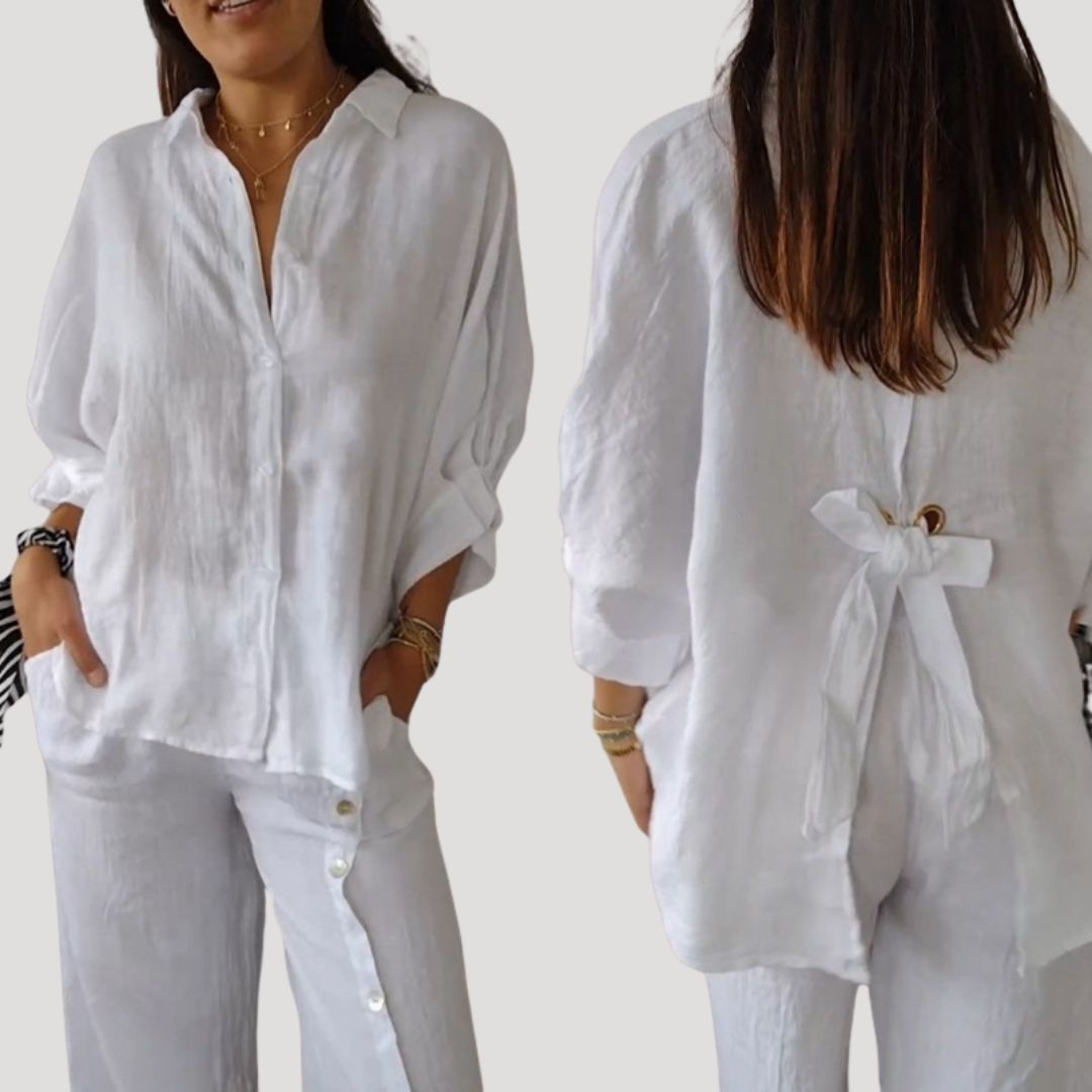 Georgia | Women Linen Shirt Oversized Collared Neck Button Front Long Sleeve