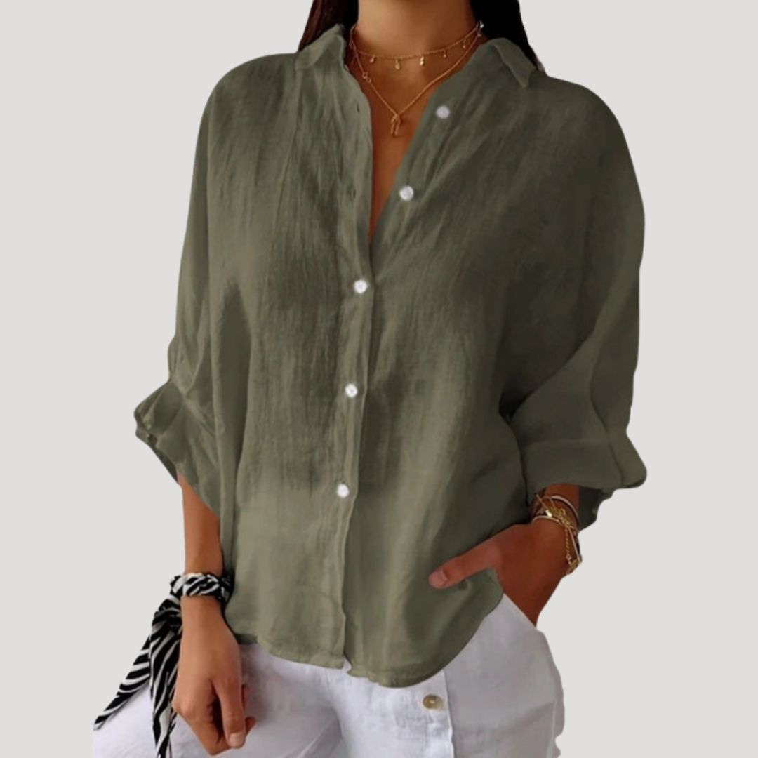 Georgia | Women Linen Shirt Oversized Collared Neck Button Front Long Sleeve