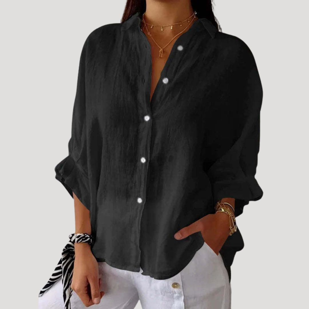 Georgia | Women Linen Shirt Oversized Collared Neck Button Front Long Sleeve