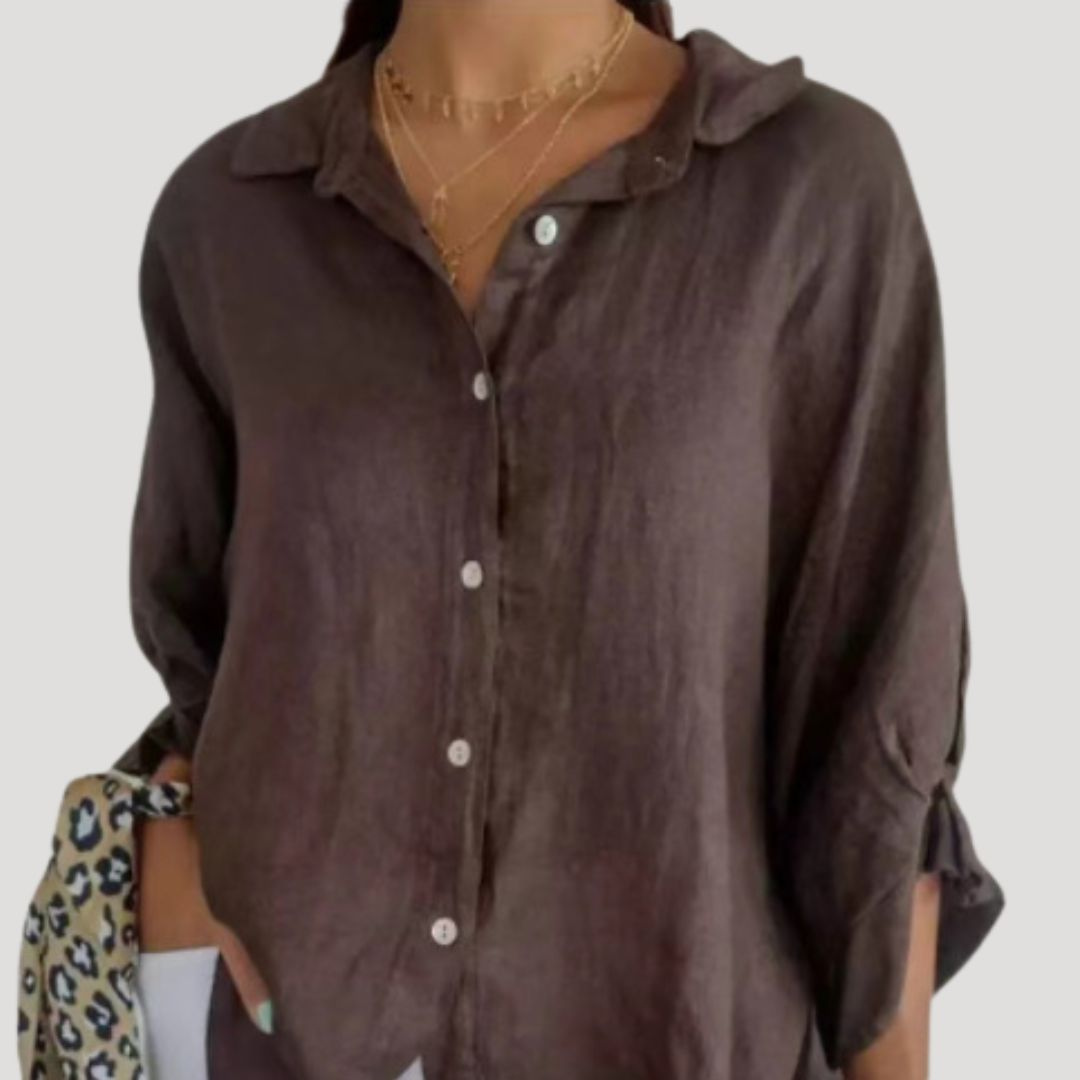 Georgia | Women Linen Shirt Oversized Collared Neck Button Front Long Sleeve