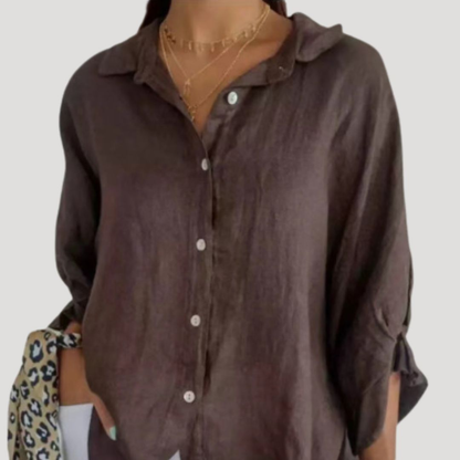 Georgia | Women Linen Shirt Oversized Collared Neck Button Front Long Sleeve