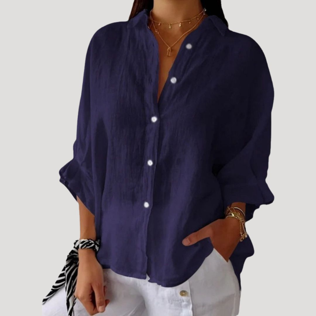 Georgia | Women Linen Shirt Oversized Collared Neck Button Front Long Sleeve