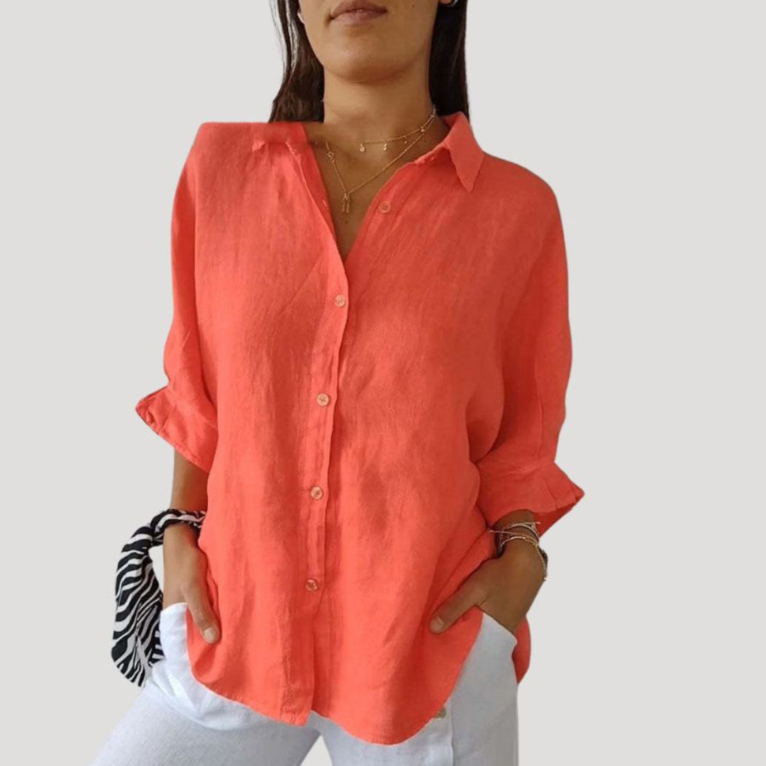 Georgia | Women Linen Shirt Oversized Collared Neck Button Front Long Sleeve