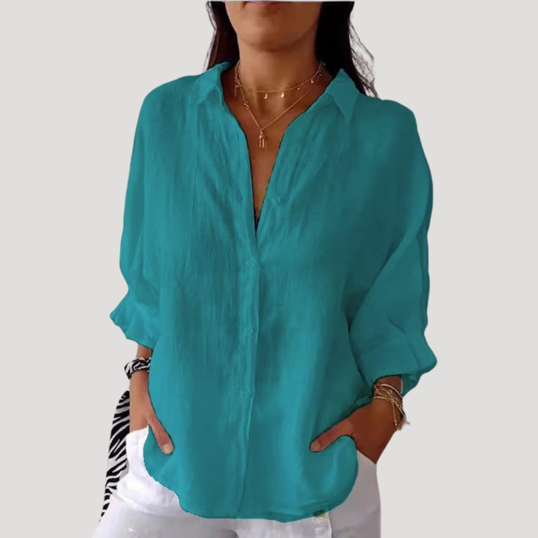 Georgia | Women Linen Shirt Oversized Collared Neck Button Front Long Sleeve
