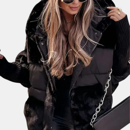 Gabriela - Jachetă Puffer Oversized cu Glugă și Patchwork