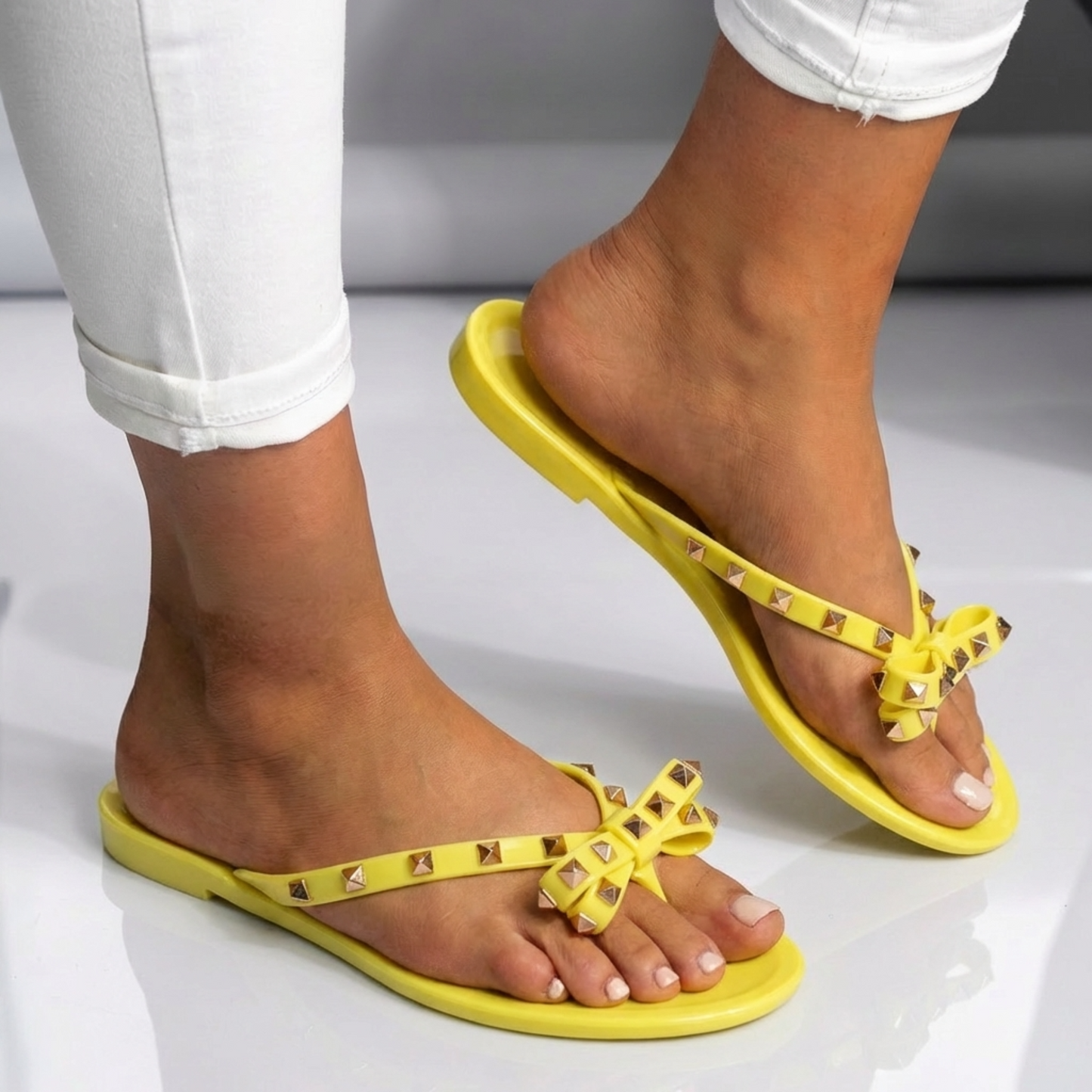 Gina - Studded Bow Jelly Thong Sandals