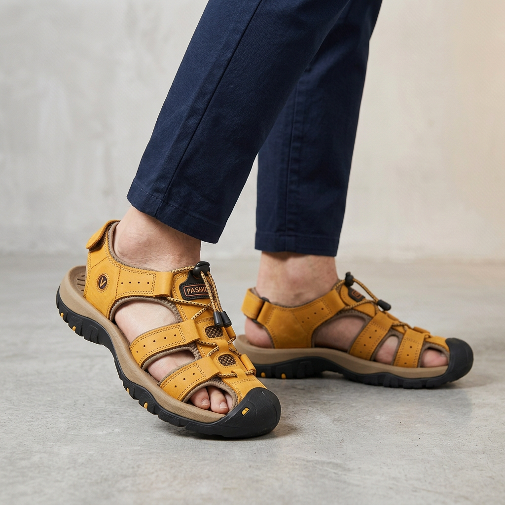Men's Orthopedic Closed-Toe Sport Sandals with Adjustable Bungee Lacing