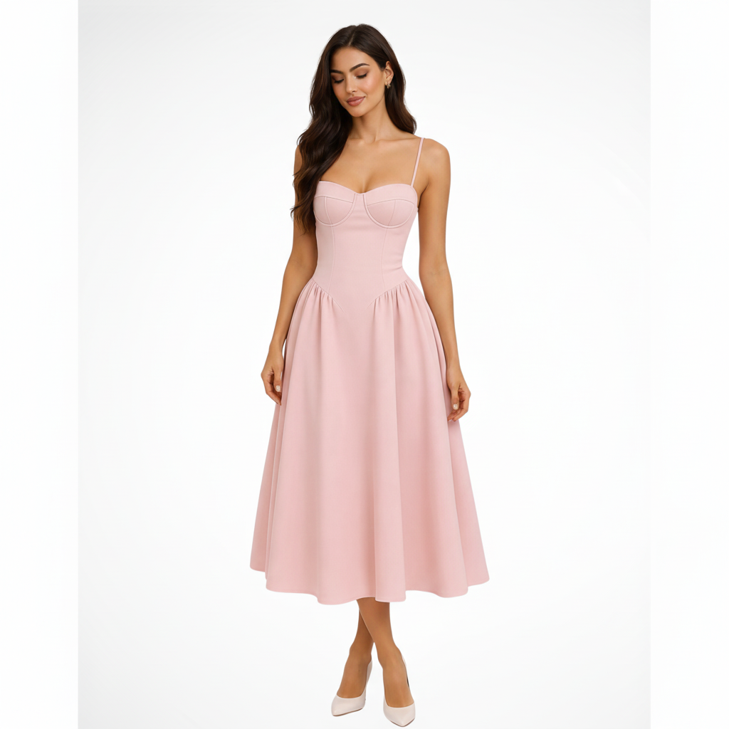 Seren | Elegantes Midi-Kleid mit Korsett-Oberteil & A-Linie
