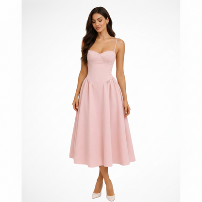 Seren | Elegantes Midi-Kleid mit Korsett-Oberteil & A-Linie