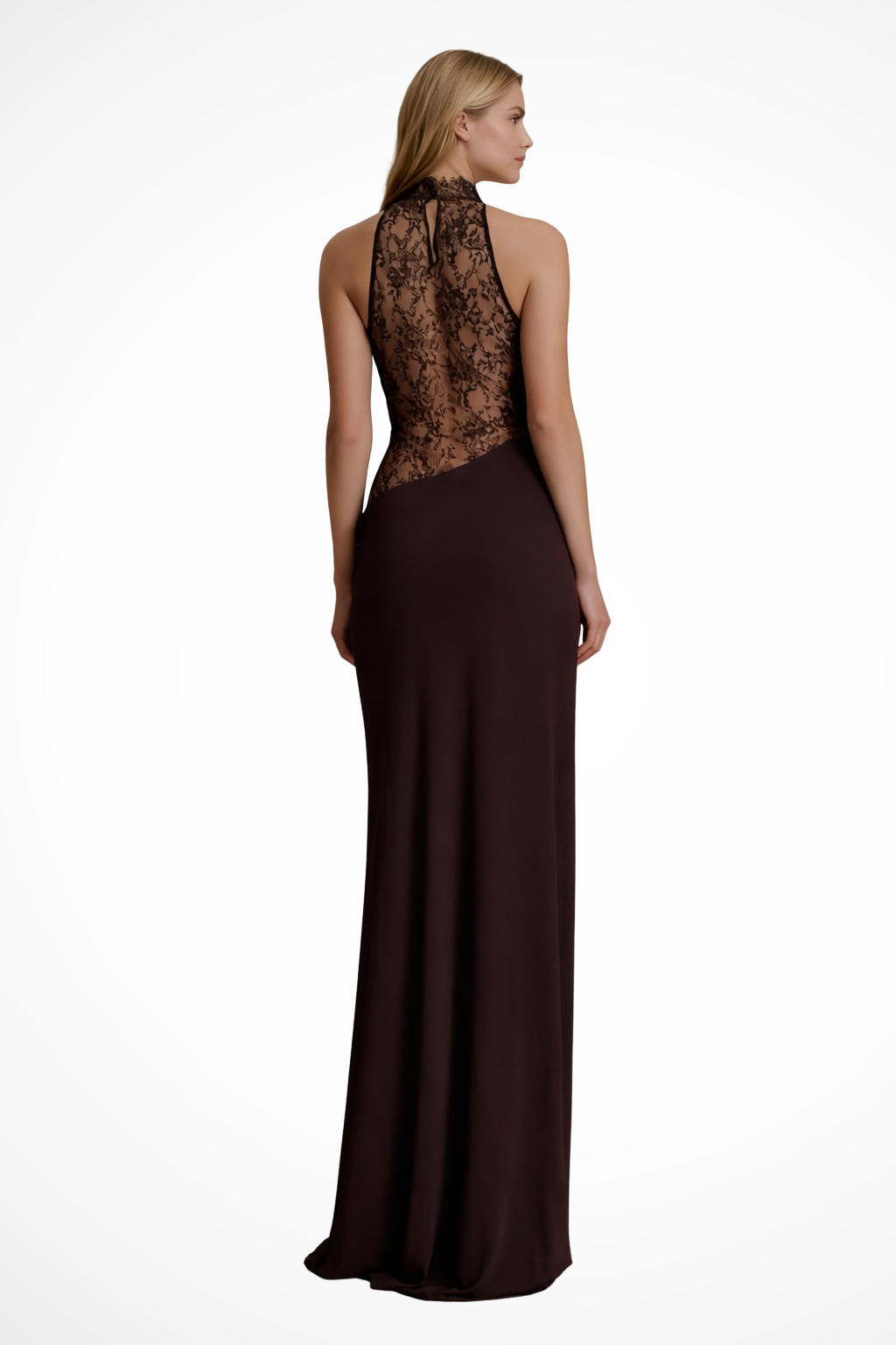 Vesper | Women Halter Neck Lace Panel Sleeveless Wedding Guest Maxi Dress