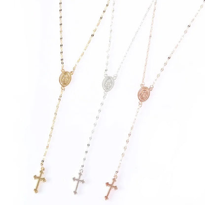 GraceCross Ketting – Verstelbare Vintage Kruis Hanger met Rozenkransdetails & Kwastje in Goud, Zilver of Roségoud