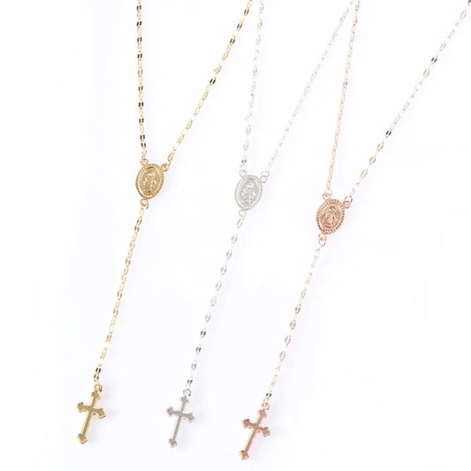 GraceCross Ketting – Verstelbare Vintage Kruis Hanger met Rozenkransdetails & Kwastje in Goud, Zilver of Roségoud
