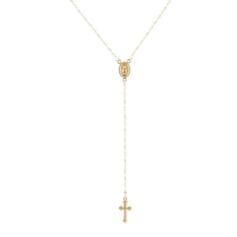 GraceCross Ketting – Verstelbare Vintage Kruis Hanger met Rozenkransdetails & Kwastje in Goud, Zilver of Roségoud