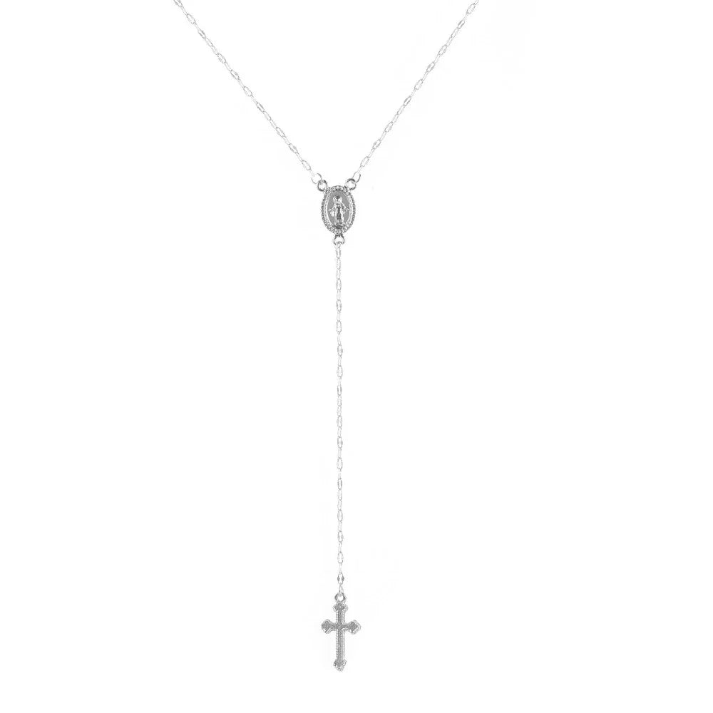 GraceCross Ketting – Verstelbare Vintage Kruis Hanger met Rozenkransdetails & Kwastje in Goud, Zilver of Roségoud