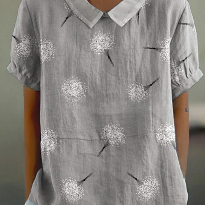 Grace | Women Spring Floral Blouse Collared Neck Short Sleeve All-Over Print