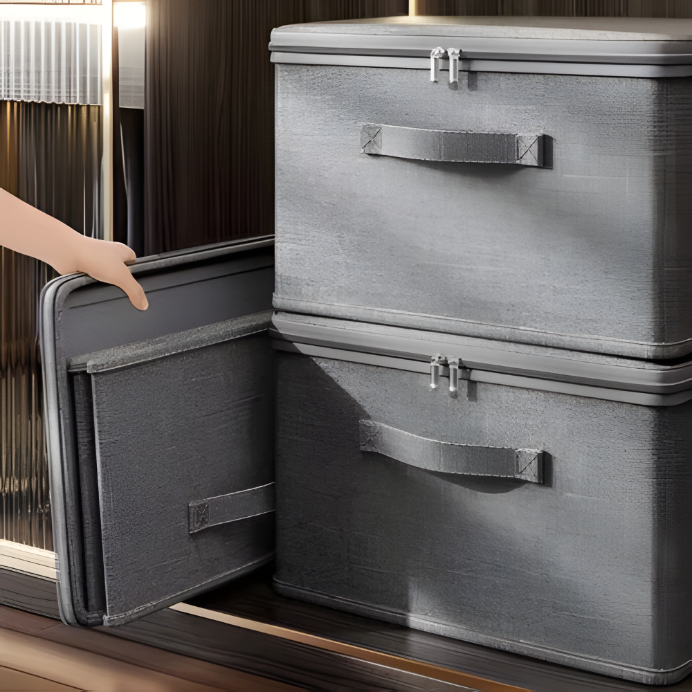 Virell – Grijze Stoffen Opbergbox Met Deksel