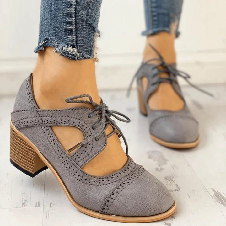 Rowena – Heeled Lace Up T Strap Womens Shoes