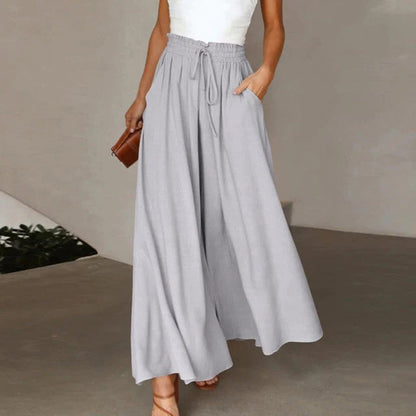Pantalon Palazzo Large Taille Haute Femme – Pantalon Confortable à Cordon