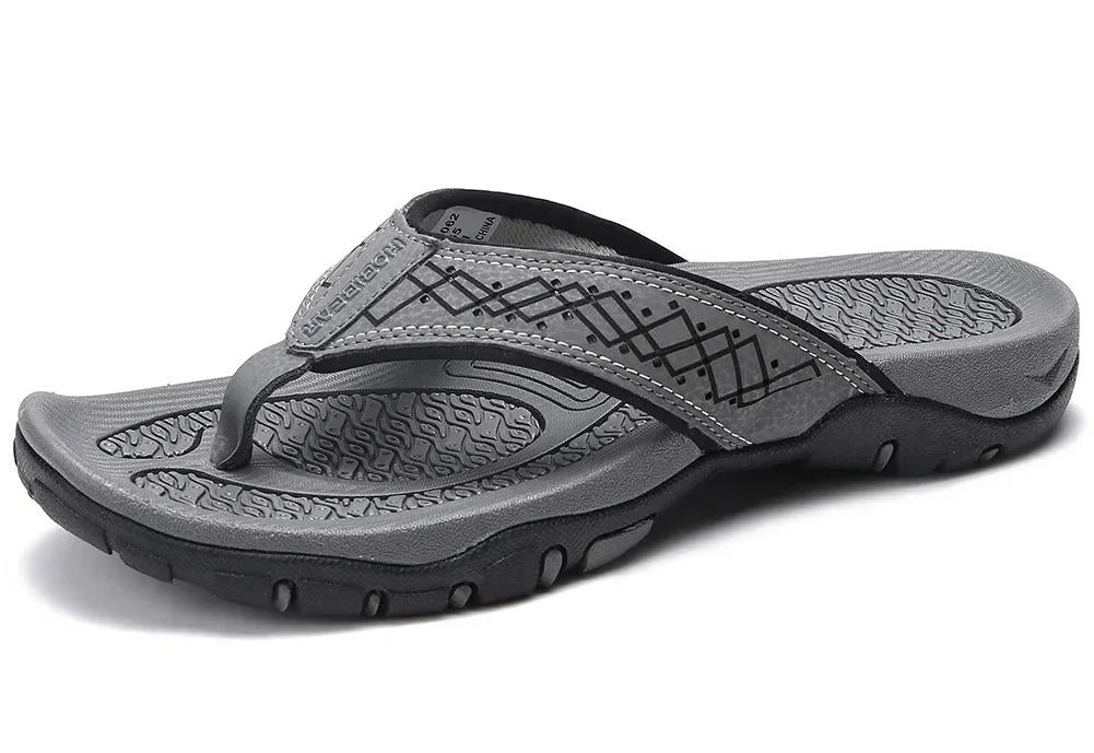Leather Flip Flops Men’s Cushioned Rubber Sole Summer Sandals