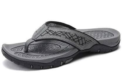 Leather Flip Flops Men’s Cushioned Rubber Sole Summer Sandals