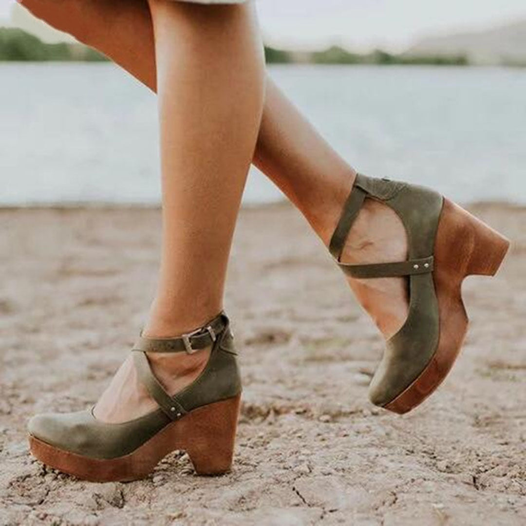 Elegant Wedge Heels with Closed Toe & Ankle Strap
