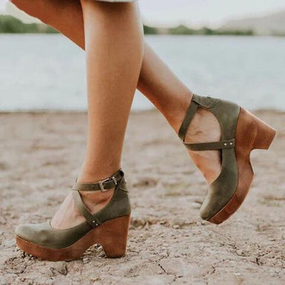 Elegant Wedge Heels with Closed Toe & Ankle Strap
