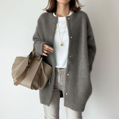 Cardigan Long Boutonné Élégant pour Femme – Pull Confortable à Col Rond