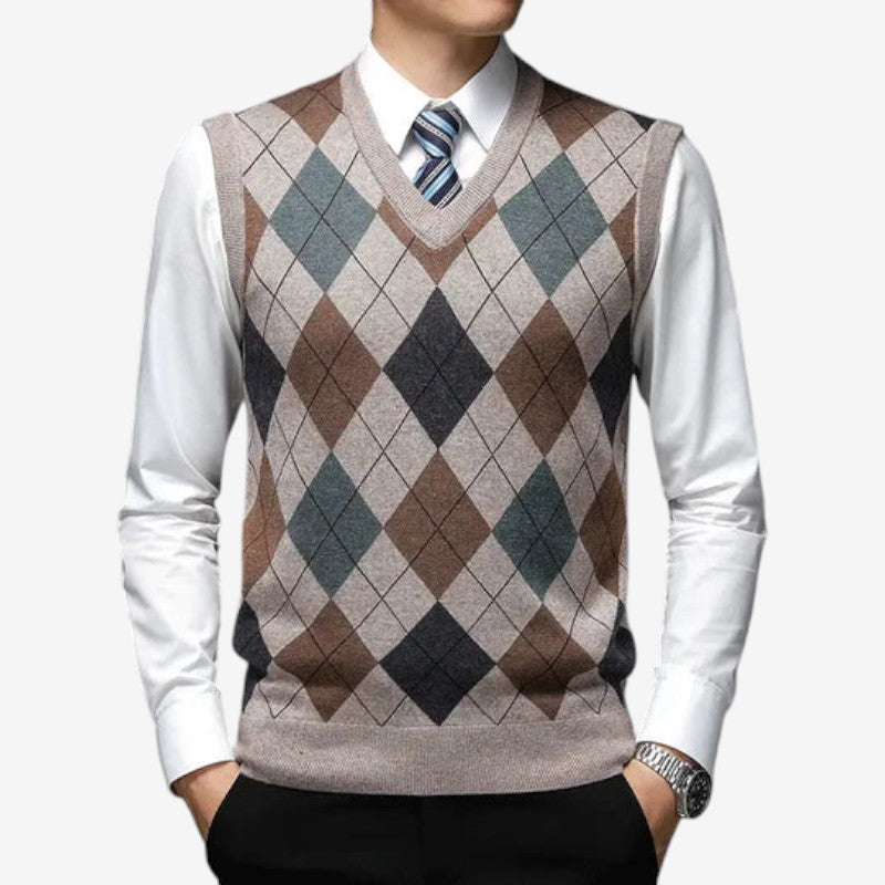 Hudson – Pull sans manches à col en V avec motif à carreaux