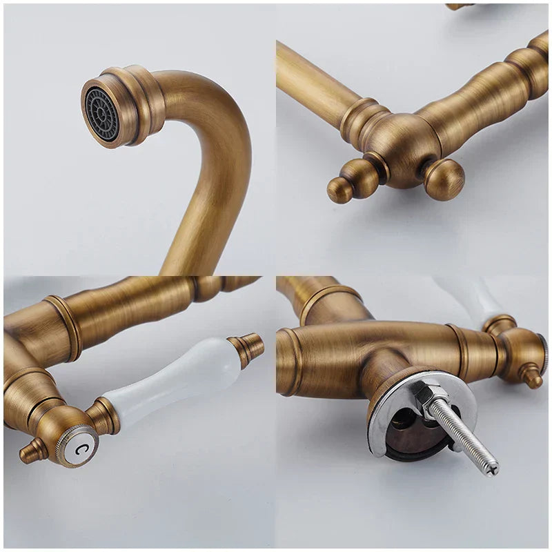 Elkstone Bronze Kitchen Faucet – Dual Handle Mixer with Hot & Cold Water Control