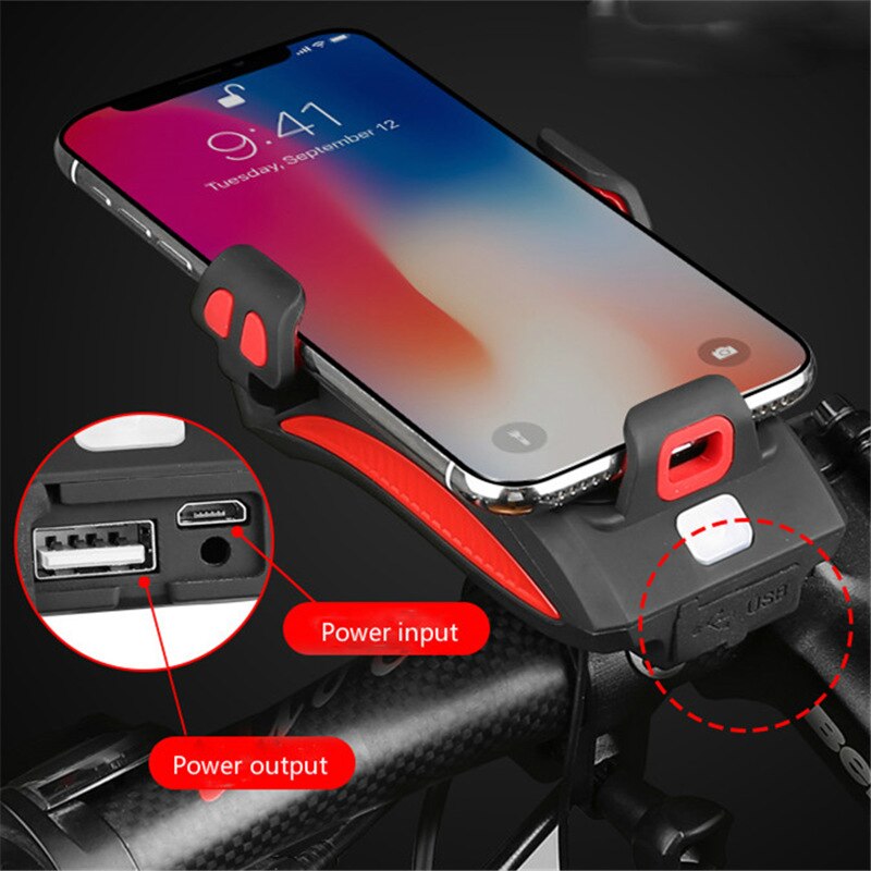 Multifunktionel telefonholder til cykel med lygte og powerbank