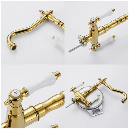 Elkstone Bronze Kitchen Faucet – Dual Handle Mixer with Hot & Cold Water Control