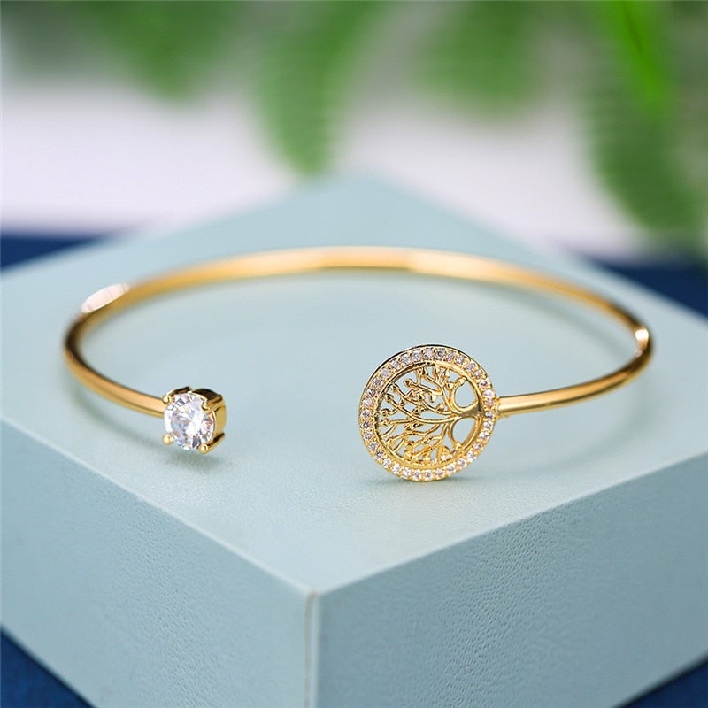 Tree of Life Bangle Bracelet with Crystal Accent