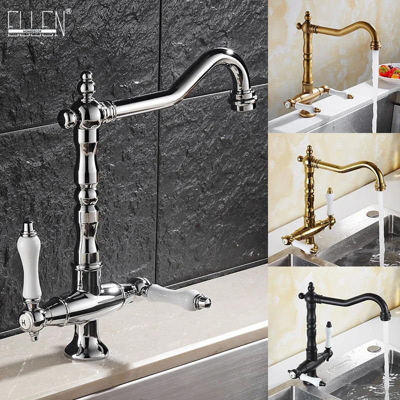Elkstone Bronze Kitchen Faucet – Dual Handle Mixer with Hot & Cold Water Control