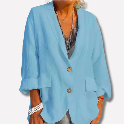 Women’s Relaxed Linen Blazer Button Detail Casual Layer Jacket