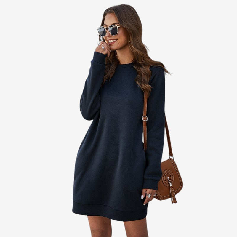 Elyndra - Long sleeve sweater dress with round neck