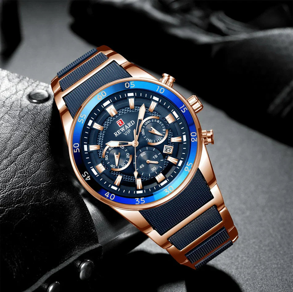Relógio Masculino Reward VIP Luxo Cronógrafo – Aço Inoxidável, 30M à Prova d’Água [ QUEIMA DE ESTOQUE ]