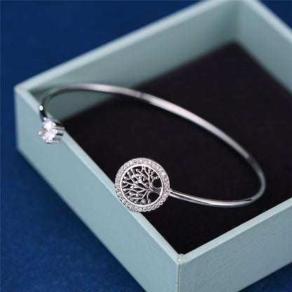 Tree of Life Bangle Bracelet with Crystal Accent