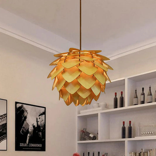 Handmade Wooden Pinecone Pendant Light – Dimmable LED