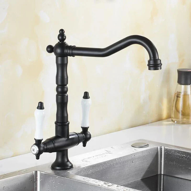 Elkstone Bronze Kitchen Faucet – Dual Handle Mixer with Hot & Cold Water Control
