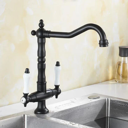 Elkstone Bronze Kitchen Faucet – Dual Handle Mixer with Hot & Cold Water Control