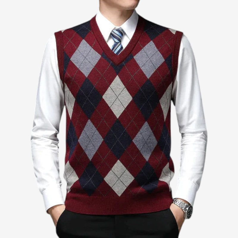 Hudson – Pull sans manches à col en V avec motif à carreaux