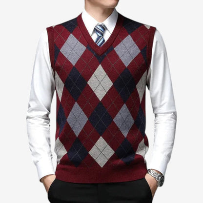 Hudson – Pull sans manches à col en V avec motif à carreaux