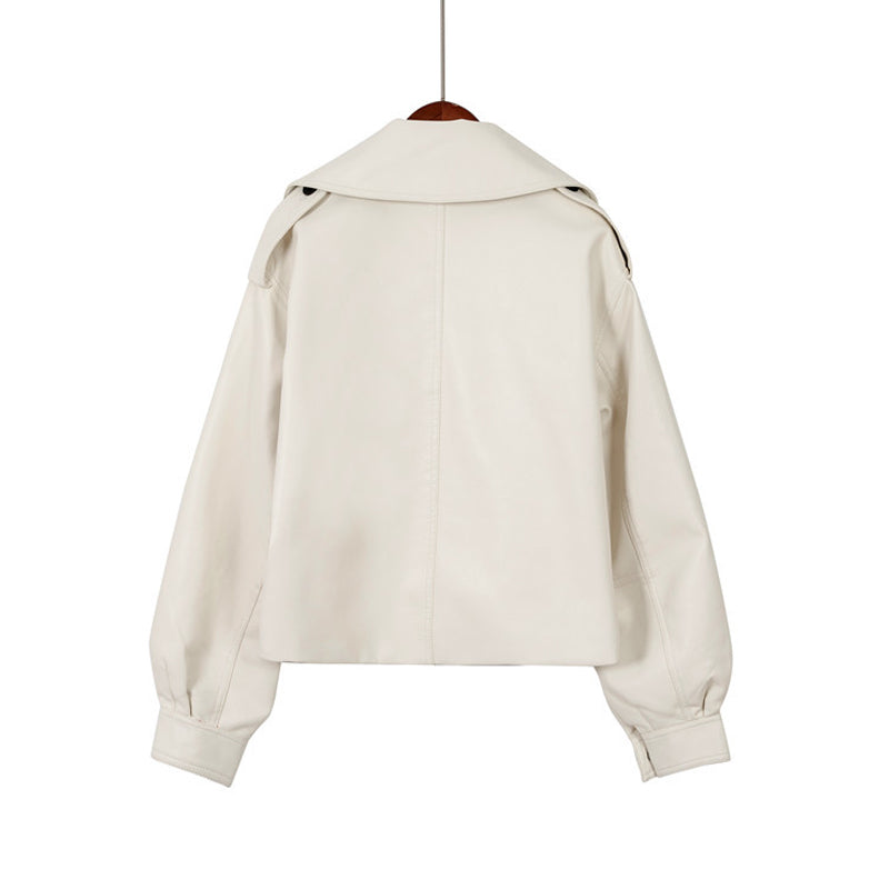 Seline | Oversized Knap-lukning Læderjakke til Kvinder - Klassisk Hip-length Efterår Jakke | Læderjakke