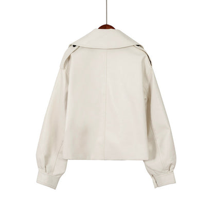 Seline | Oversized Knap-lukning Læderjakke til Kvinder - Klassisk Hip-length Efterår Jakke | Læderjakke