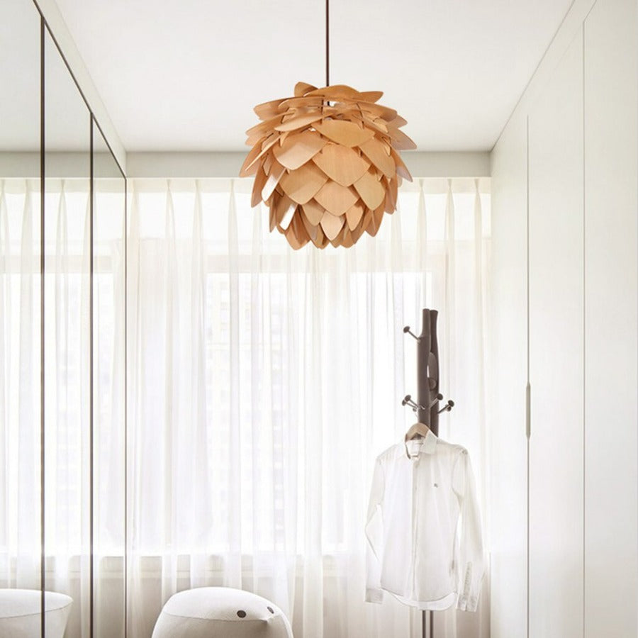 Handmade Wooden Pinecone Pendant Light – Dimmable LED