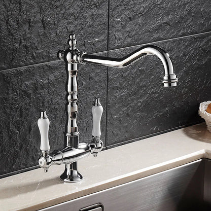 Elkstone Bronze Kitchen Faucet – Dual Handle Mixer with Hot & Cold Water Control