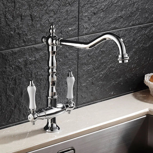 Elkstone Bronze Kitchen Faucet – Dual Handle Mixer with Hot & Cold Water Control